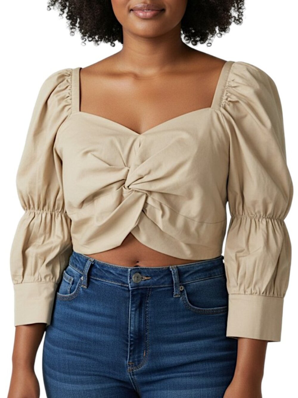 Leena NWT Gold Puff Sleeve Festival Faux Twist Front Top Women's Size L